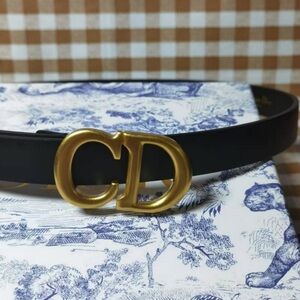 Christian Dior Black Leather Belt with Gold CD Logo Buckle